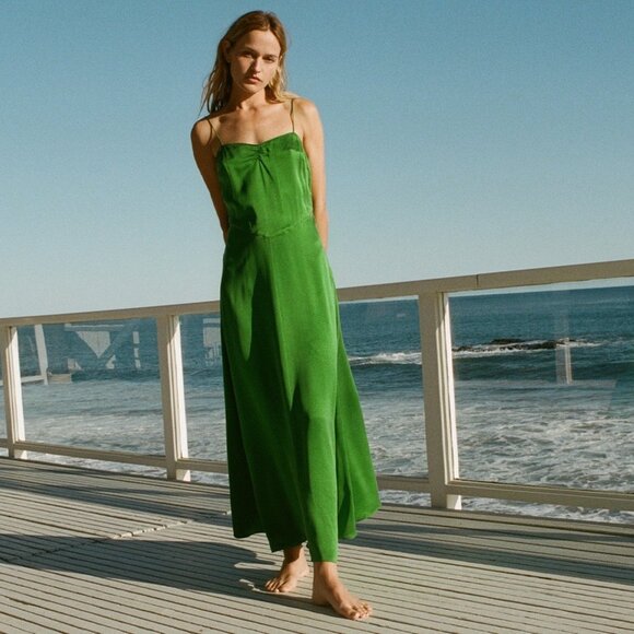 Doen Lorraine Slip Dress, Emerald Silk, Small - Picture 1 of 7
